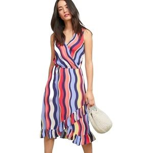 SOLD ANTHROPOLOGIE PLENTY BY TRACY REESE Stripe Ruffle Midi Dress Rainbow Size S